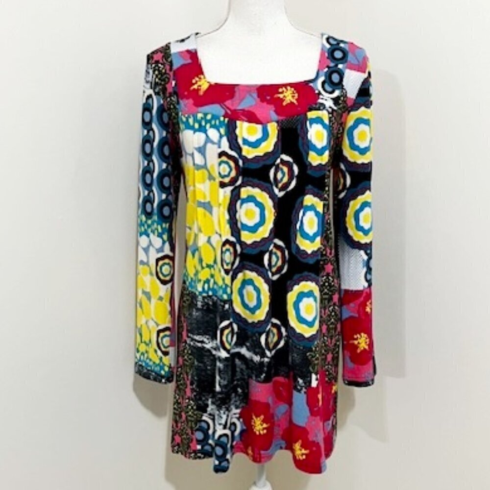 The Pyramid Collection Colorful Floral Print Boho Tunic Top Size S